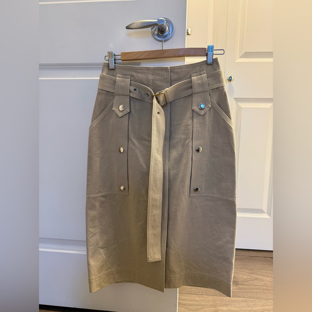 Coach 1941 Khaki Belted Utility Skirt Size 00 NWT-Condition Cotton Snap Detail